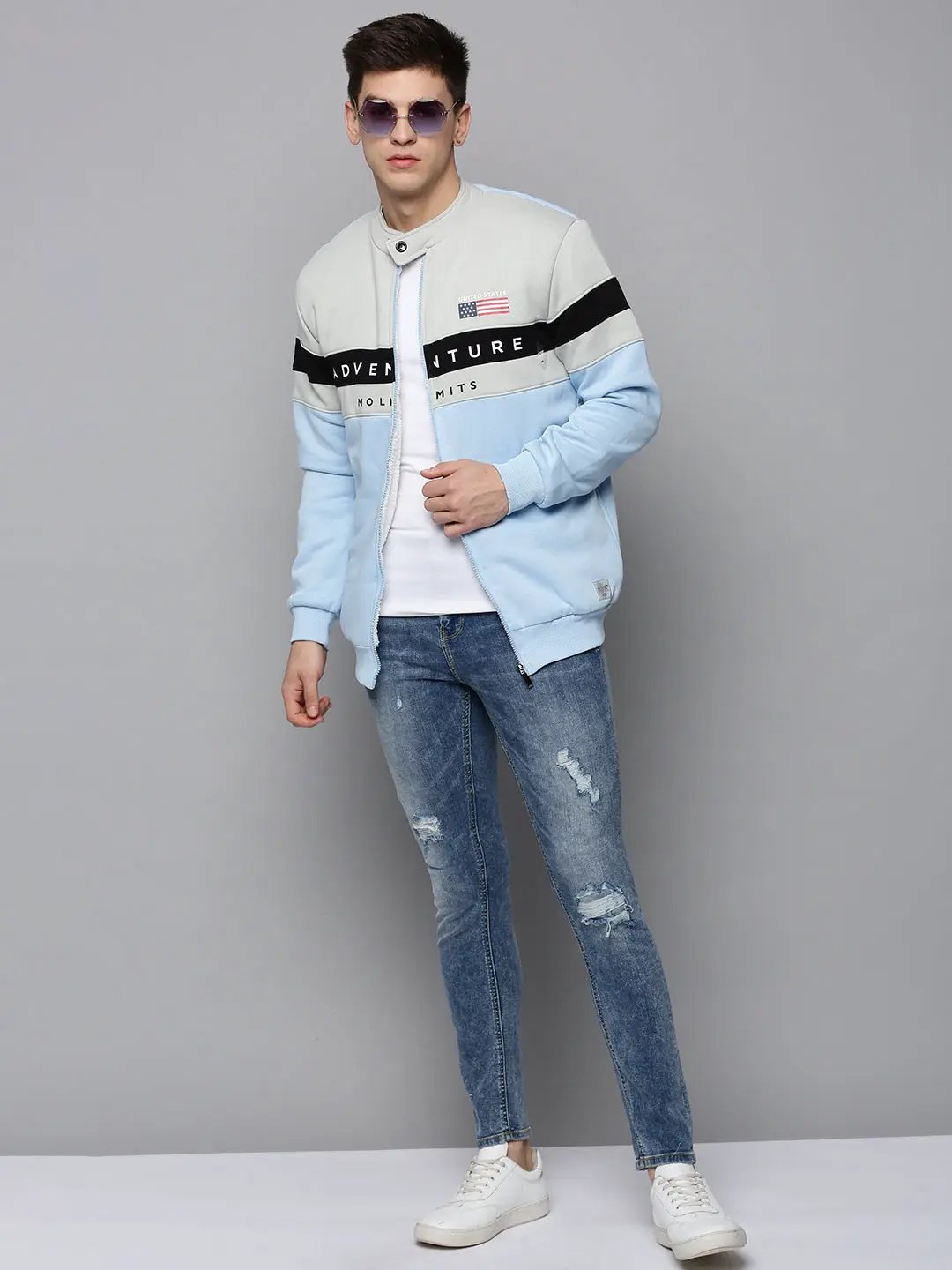 Men's Blue Colourblock Western Jacket