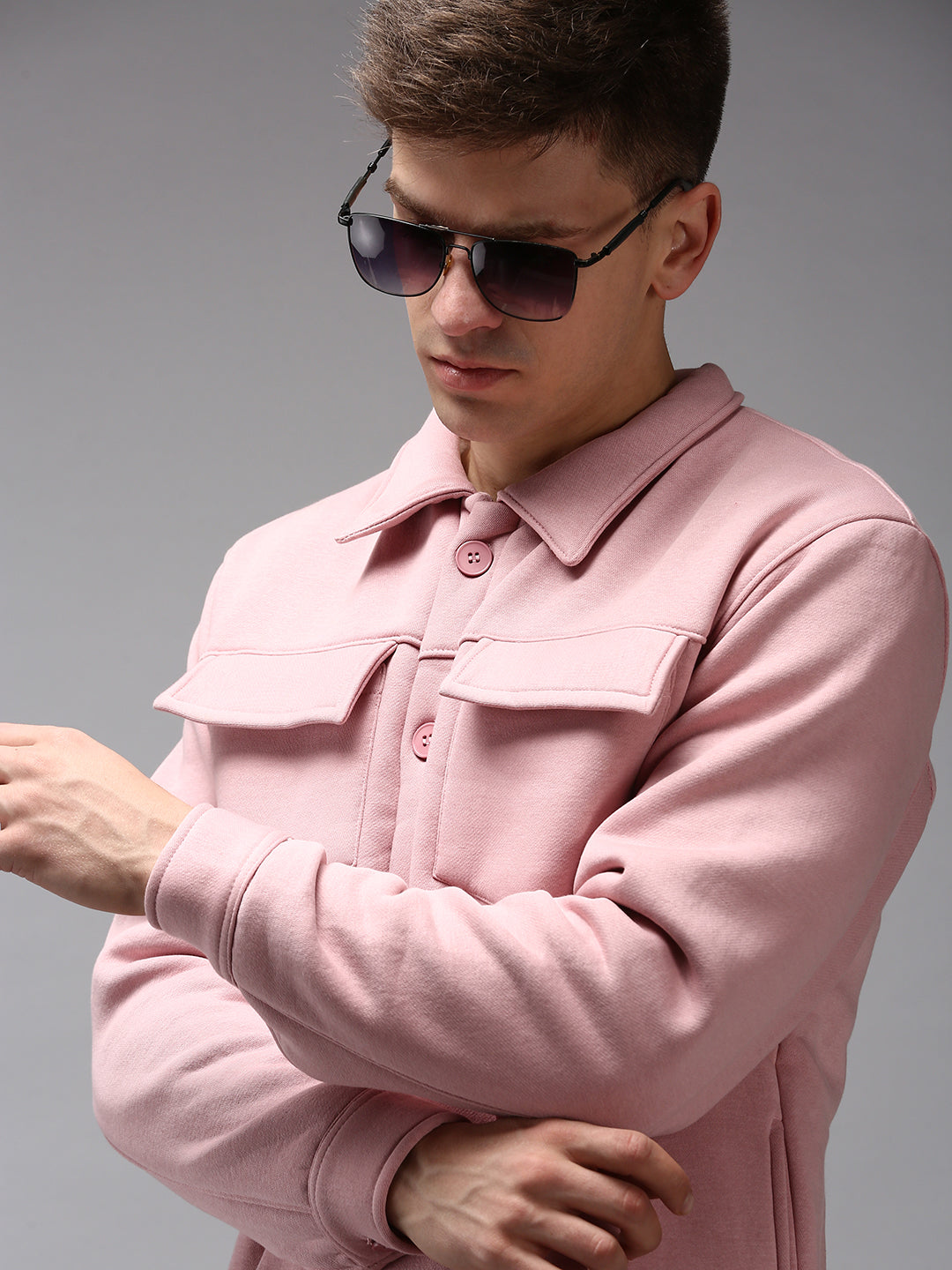 Men Pink Solid Sweatshirt