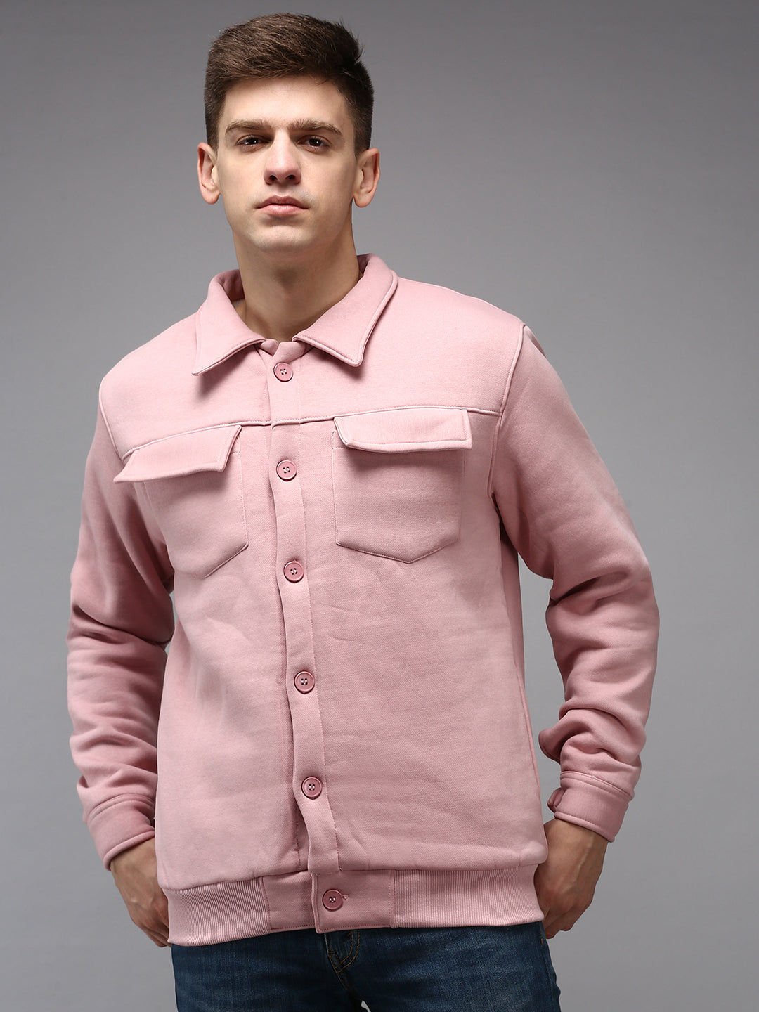 Men Pink Solid Sweatshirt