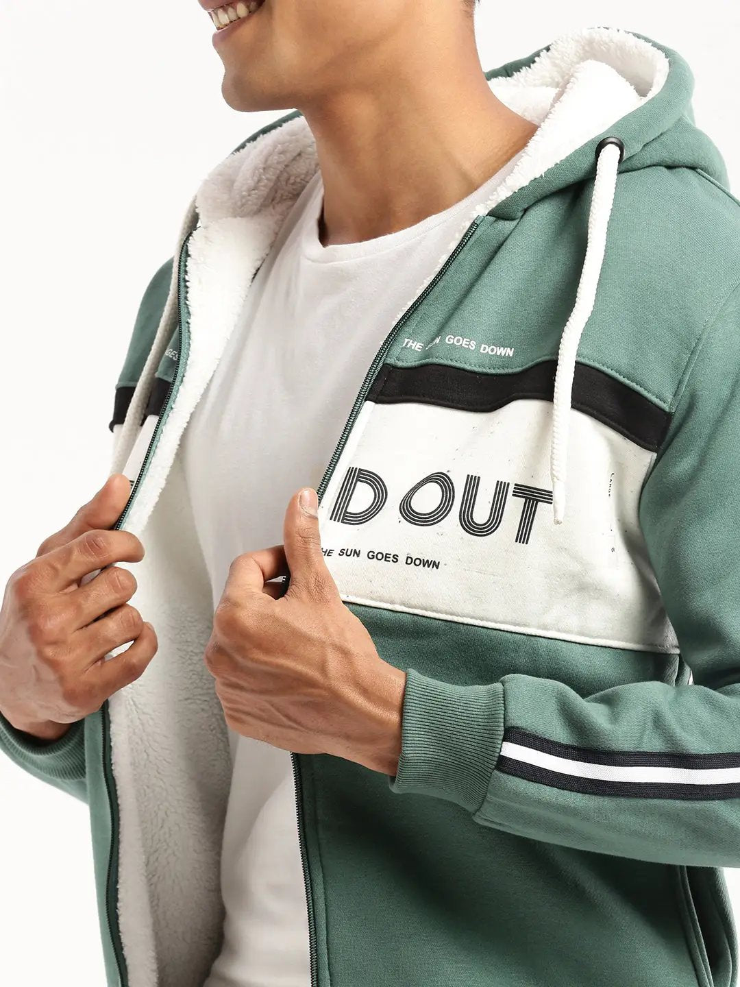 Men's Green Hooded Typography Sweatshirt