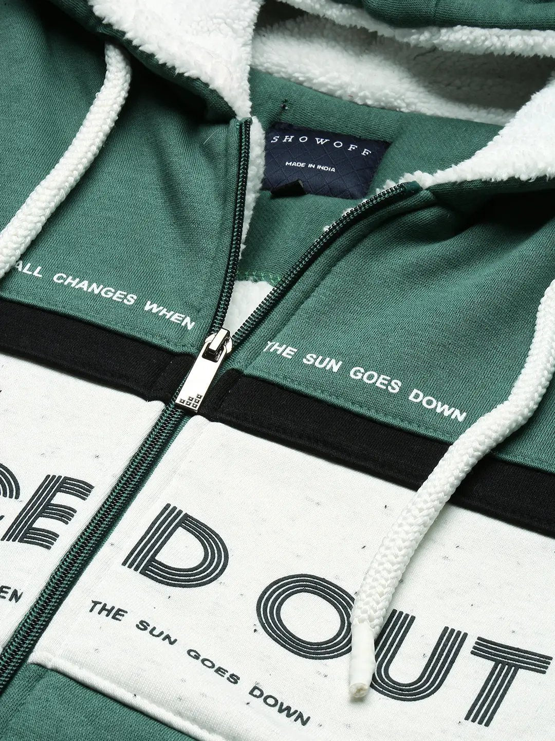 Men's Green Hooded Typography Sweatshirt