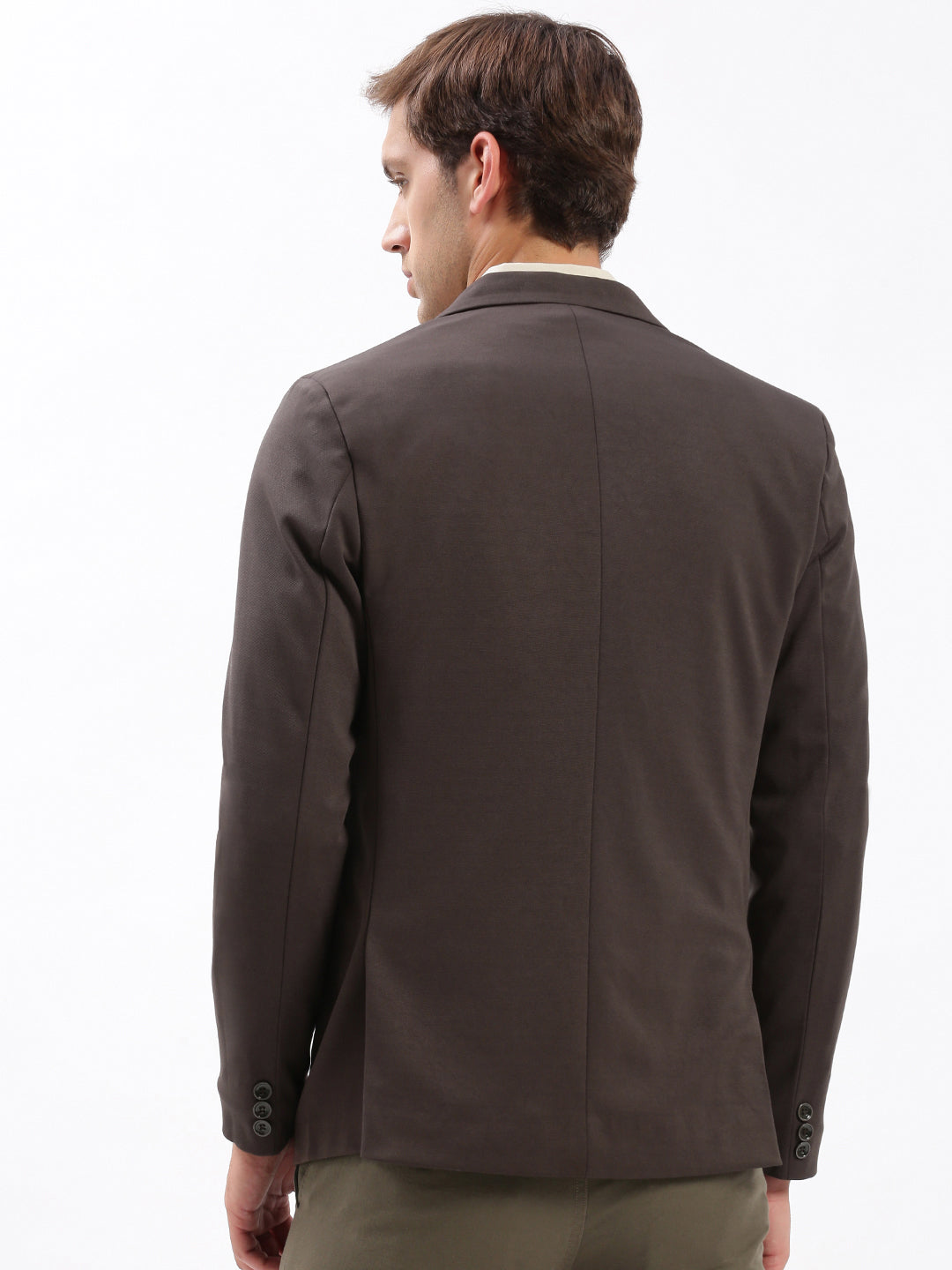 Men Notched Lapel Solid Brown Blazer