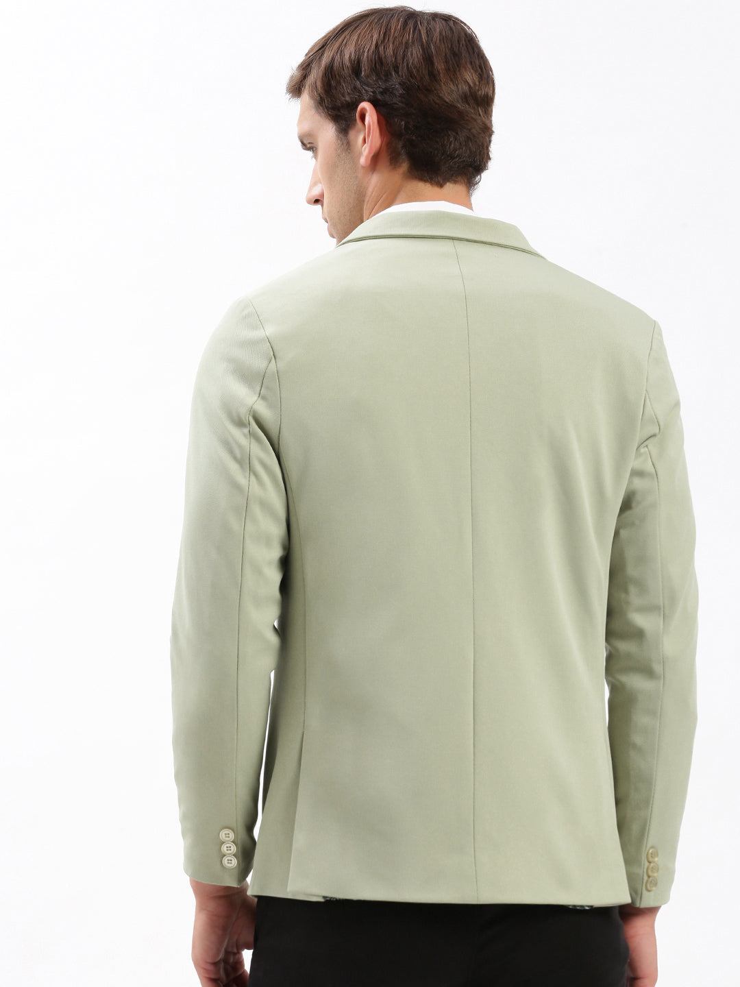 Men Notched Lapel Solid Green Blazer