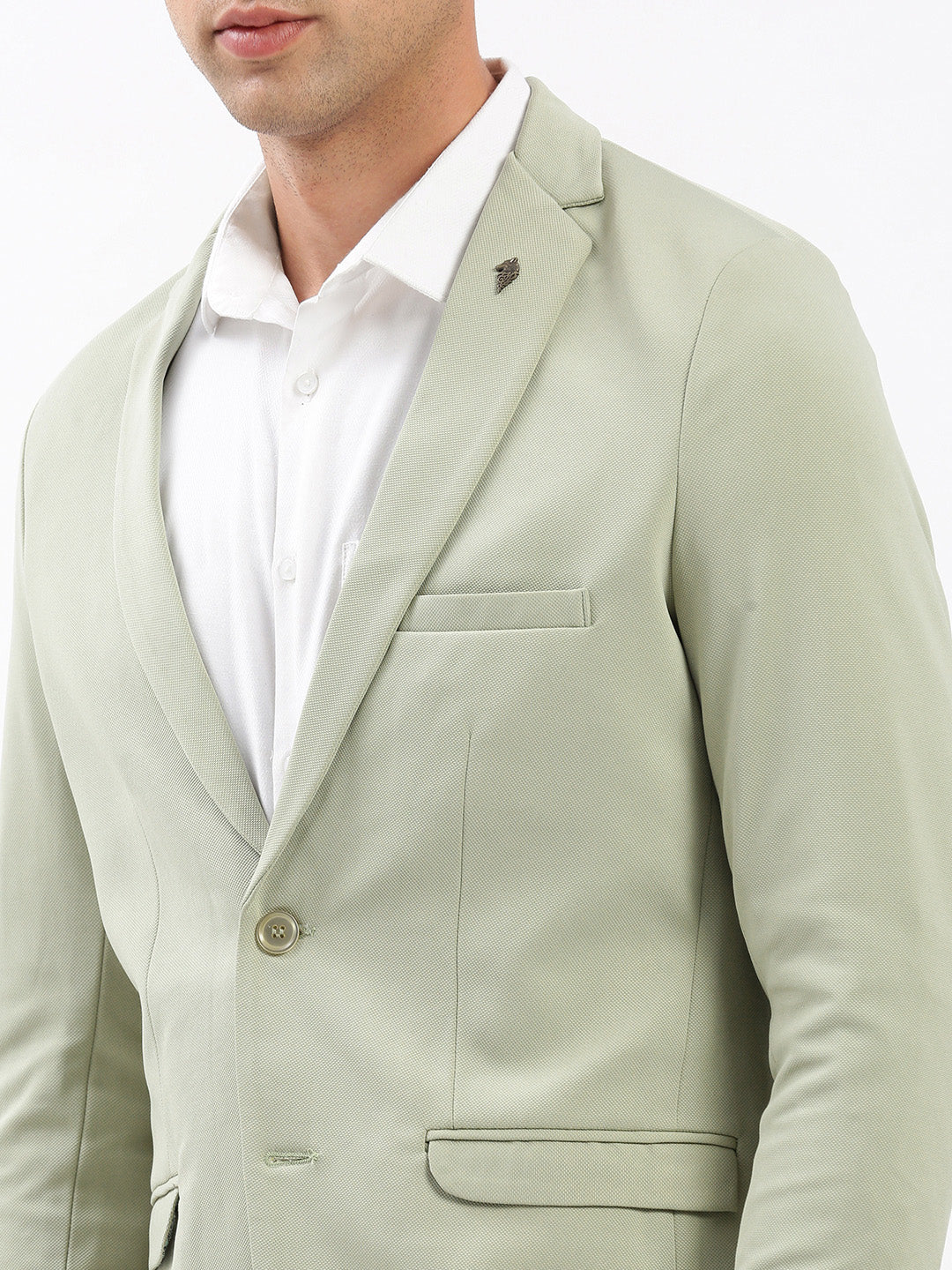 Men Notched Lapel Solid Green Blazer