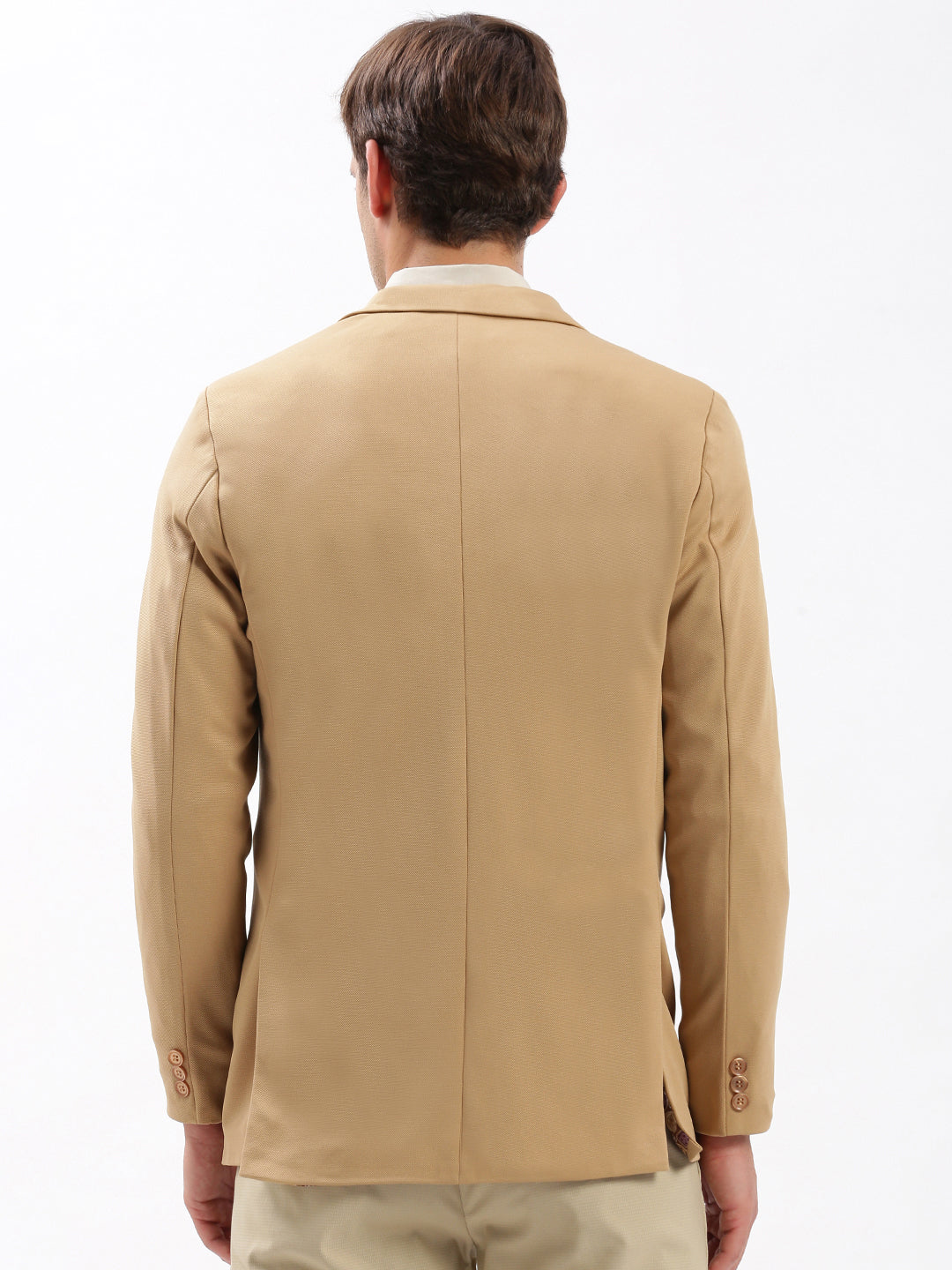 Men Notched Lapel Solid Beige Blazer