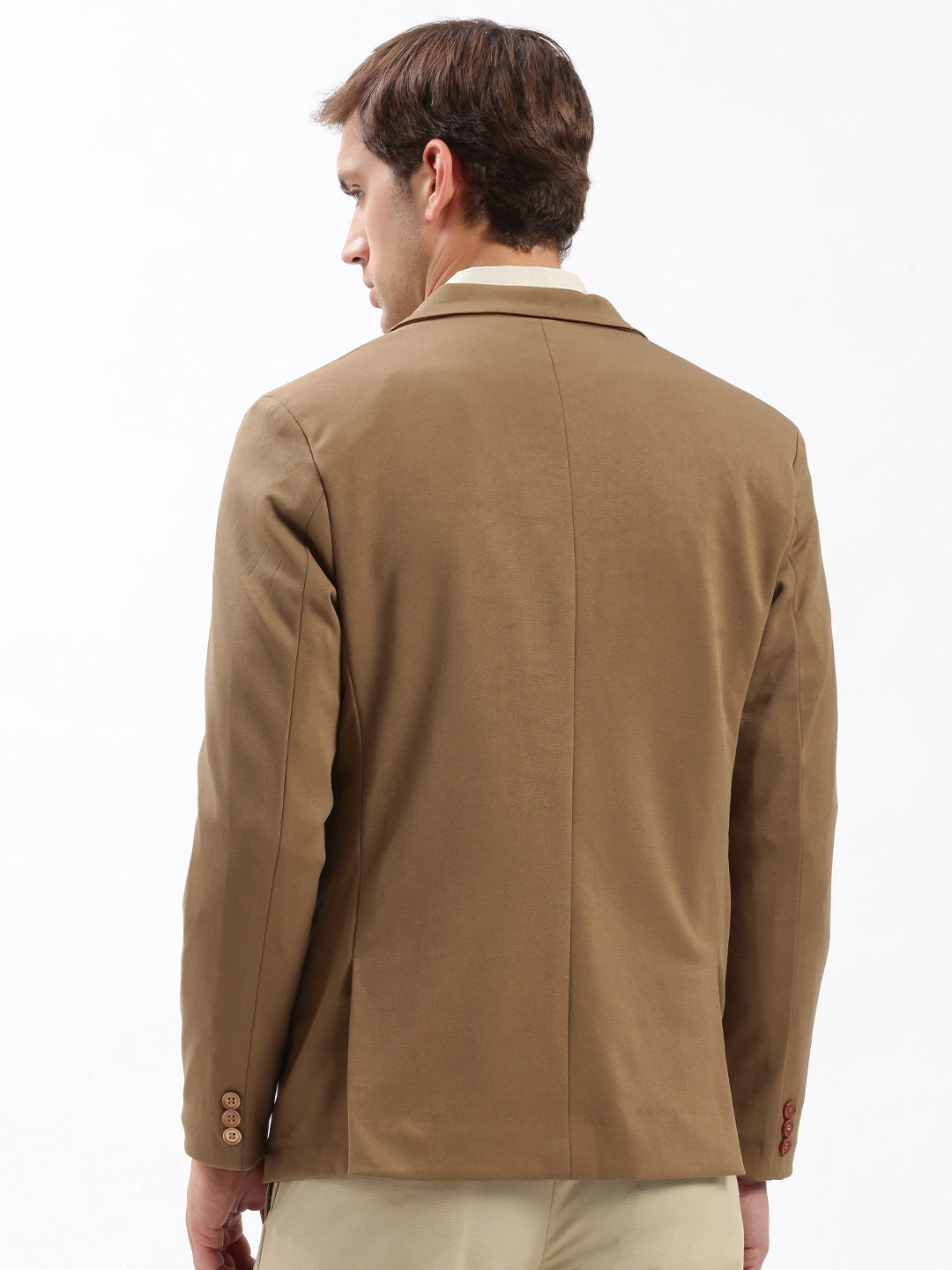 Men Notched Lapel Solid Brown Blazer