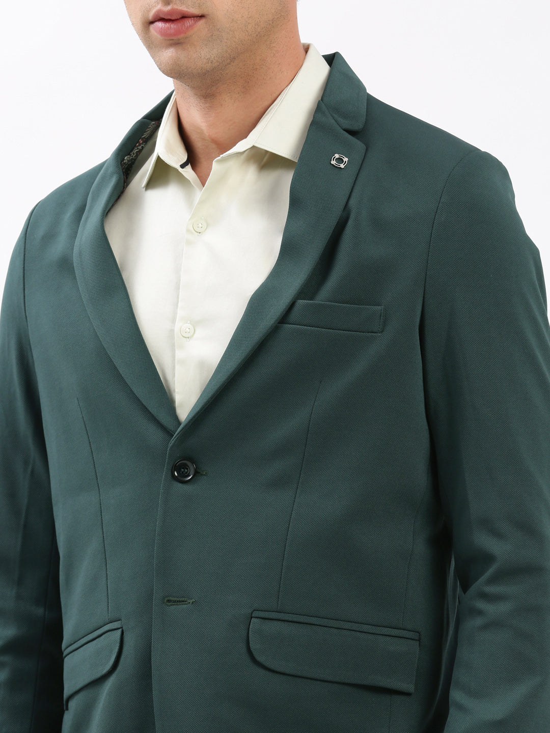 Men Notched Lapel Solid Green Blazer