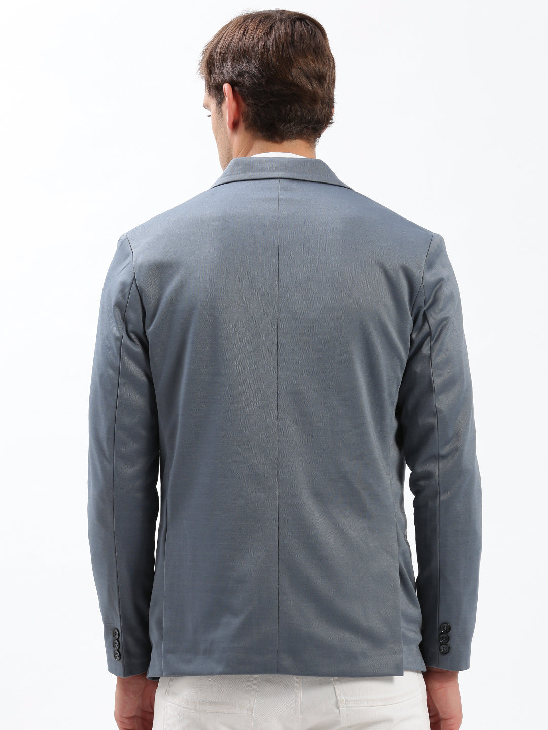 Men Notched Lapel Solid Grey Blazer