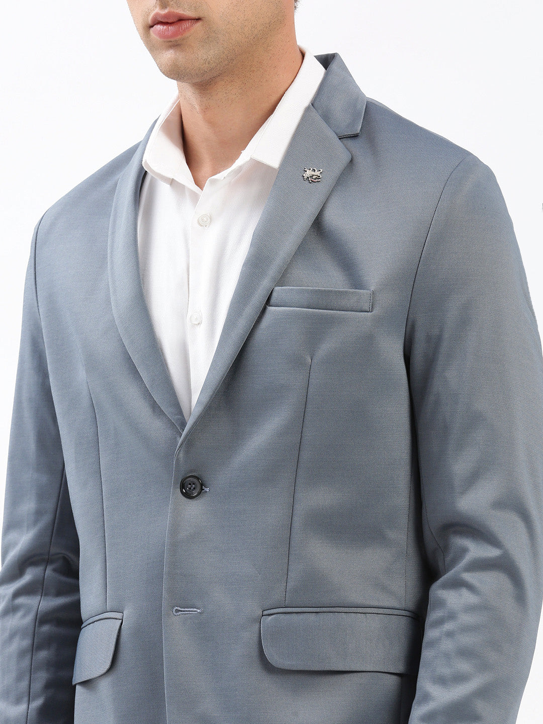 Men Notched Lapel Solid Grey Blazer