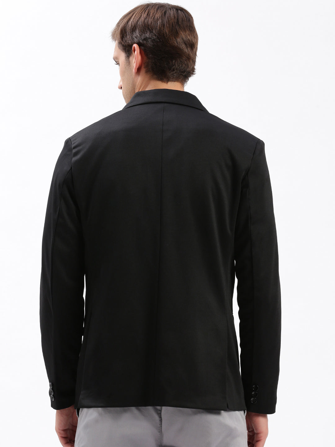 Men Notched Lapel Solid Black Blazer