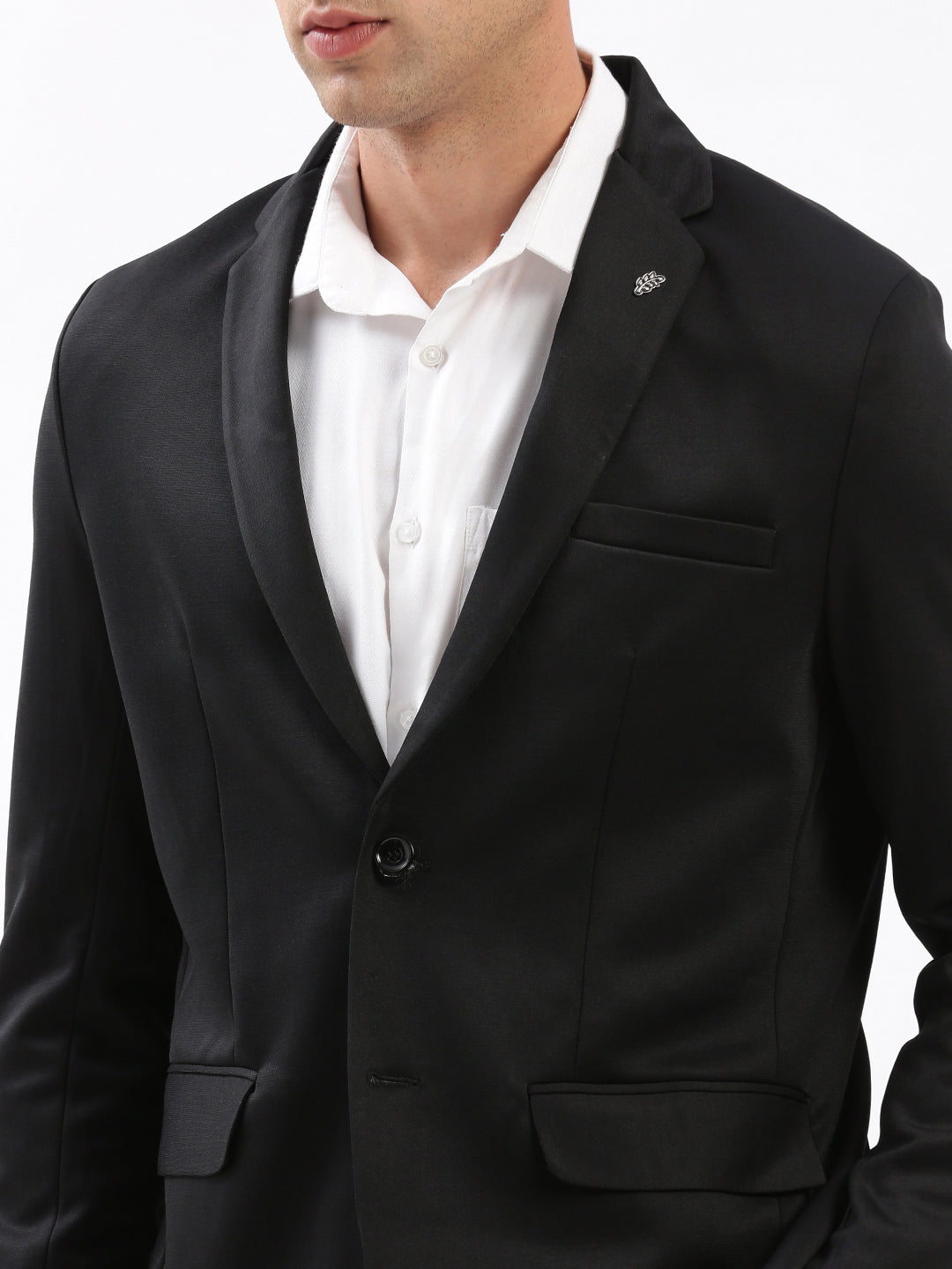 Men Notched Lapel Solid Black Blazer