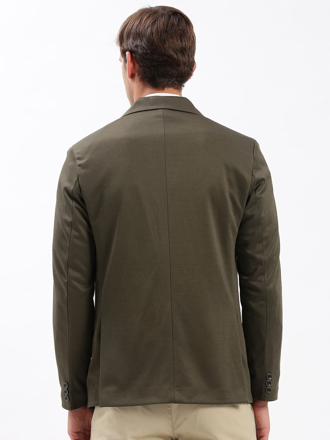 Men Notched Lapel Solid Olive Blazer