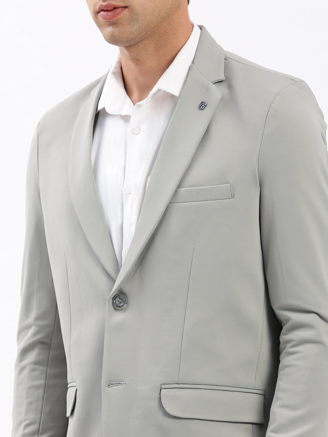 Men Notched Lapel Solid Grey Blazer