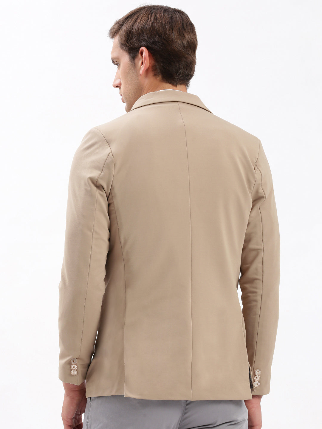 Men Notched Lapel Solid Beige Blazer