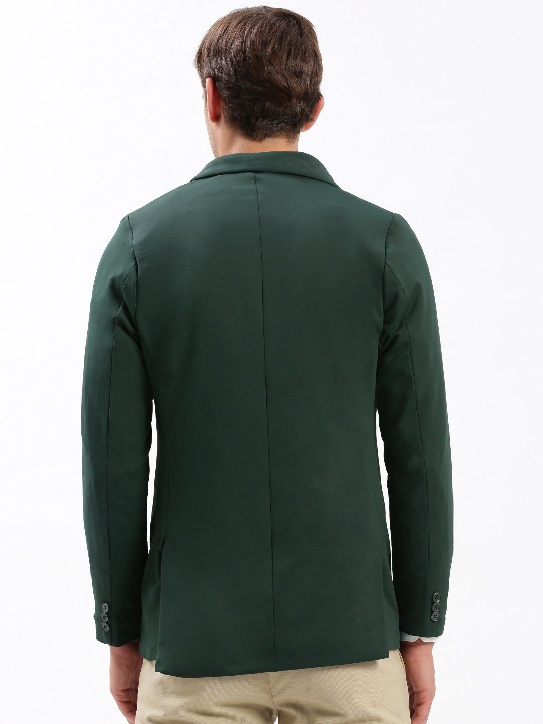 Men Notched Lapel Solid Green Blazer