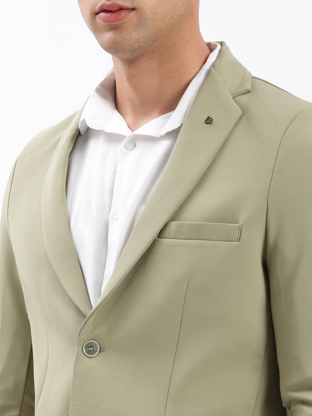 Men Notched Lapel Solid Khaki Blazer