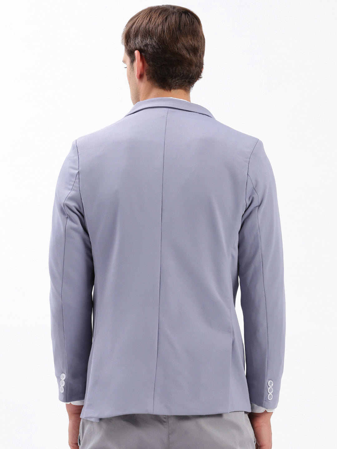 Men Notched Lapel Solid Lavender Blazer