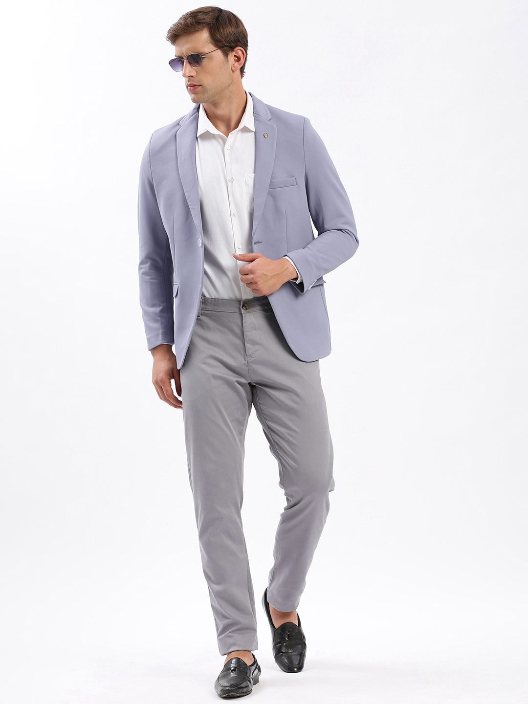 Men Notched Lapel Solid Lavender Blazer