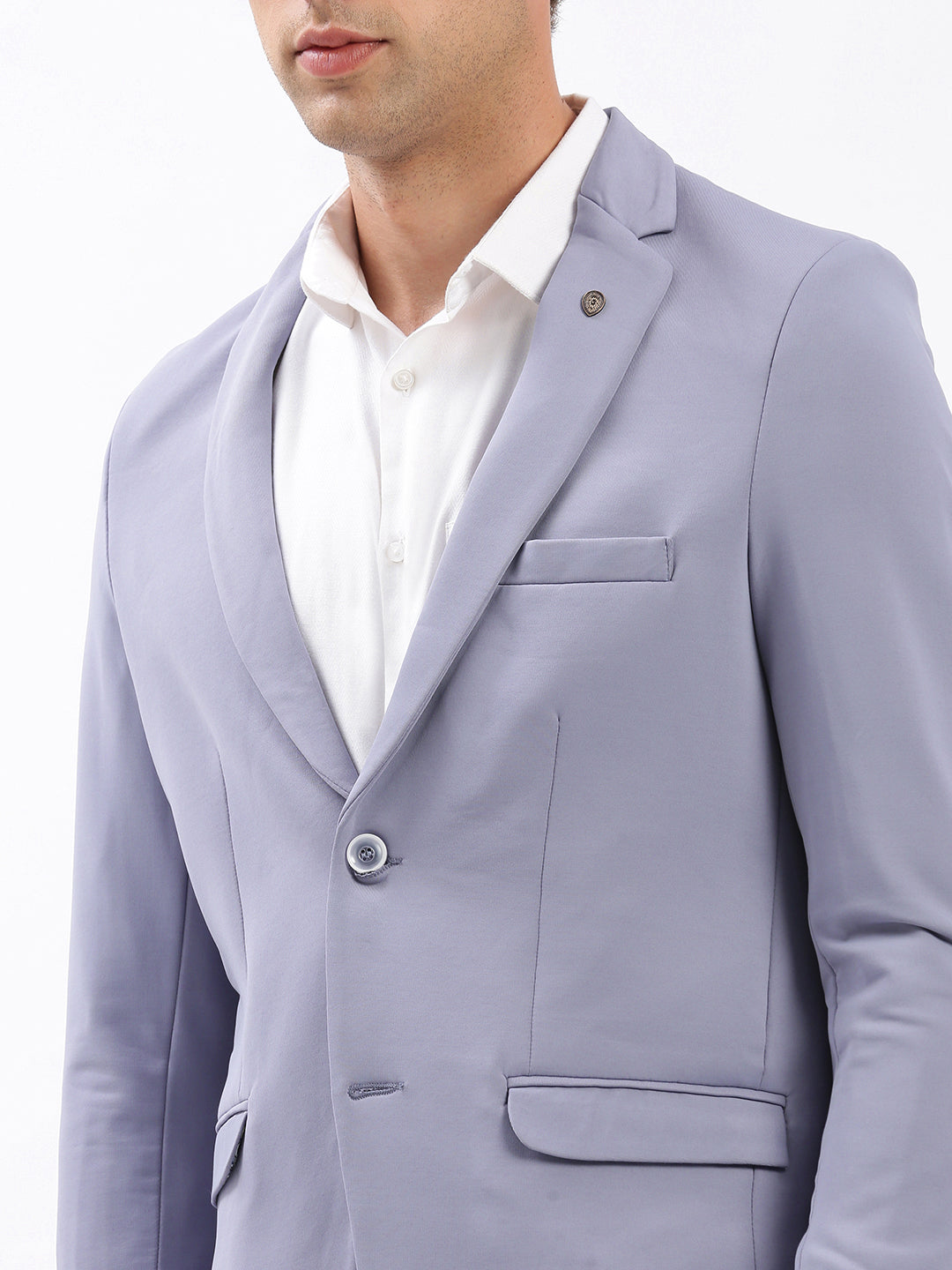 Men Notched Lapel Solid Lavender Blazer