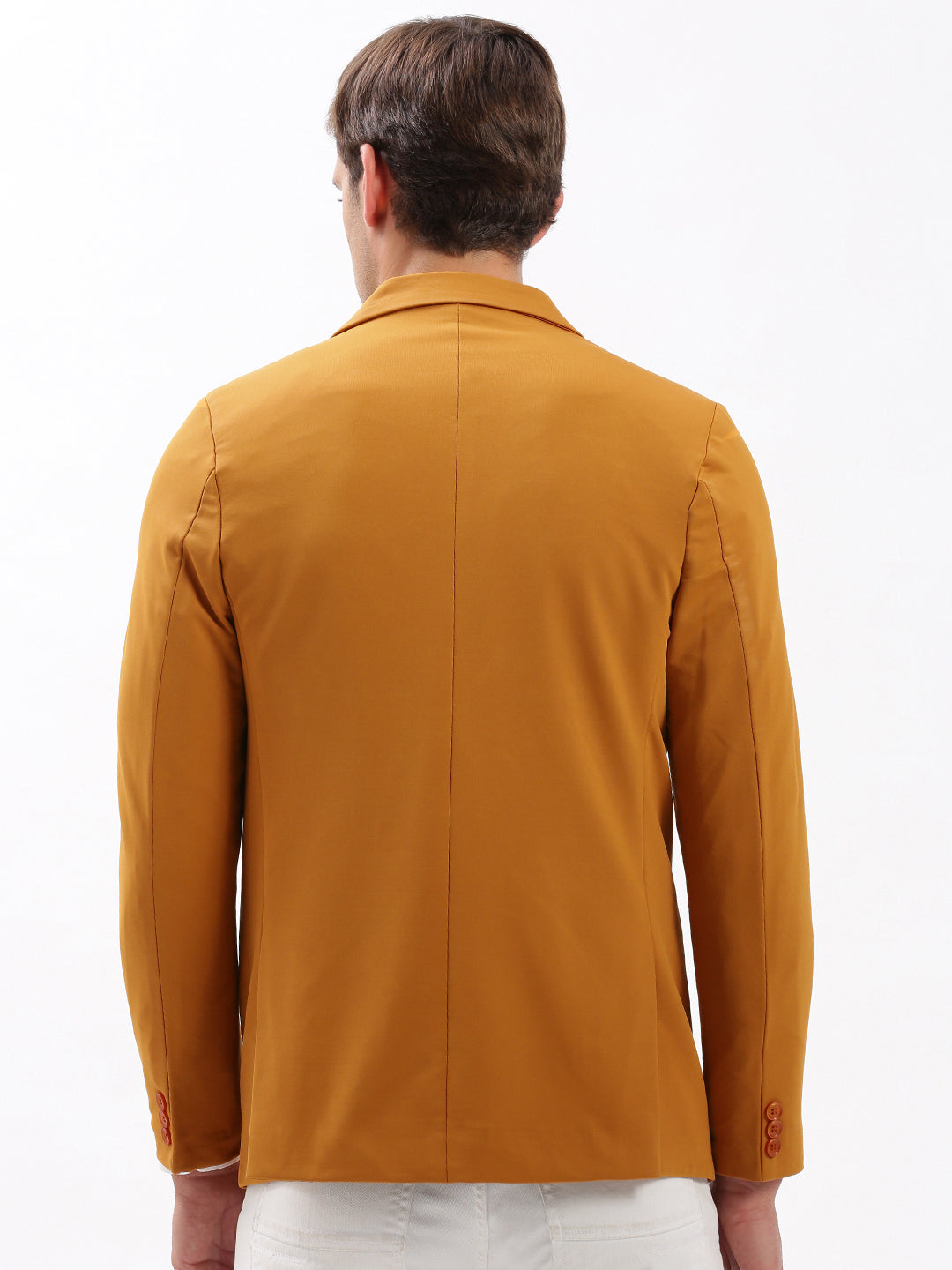 Men Notched Lapel Solid Mustard Blazer