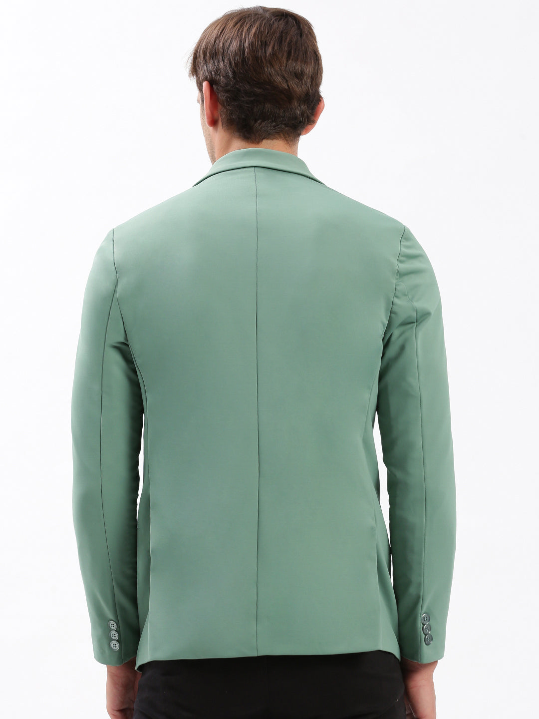 Men Notched Lapel Solid Sea Green Blazer