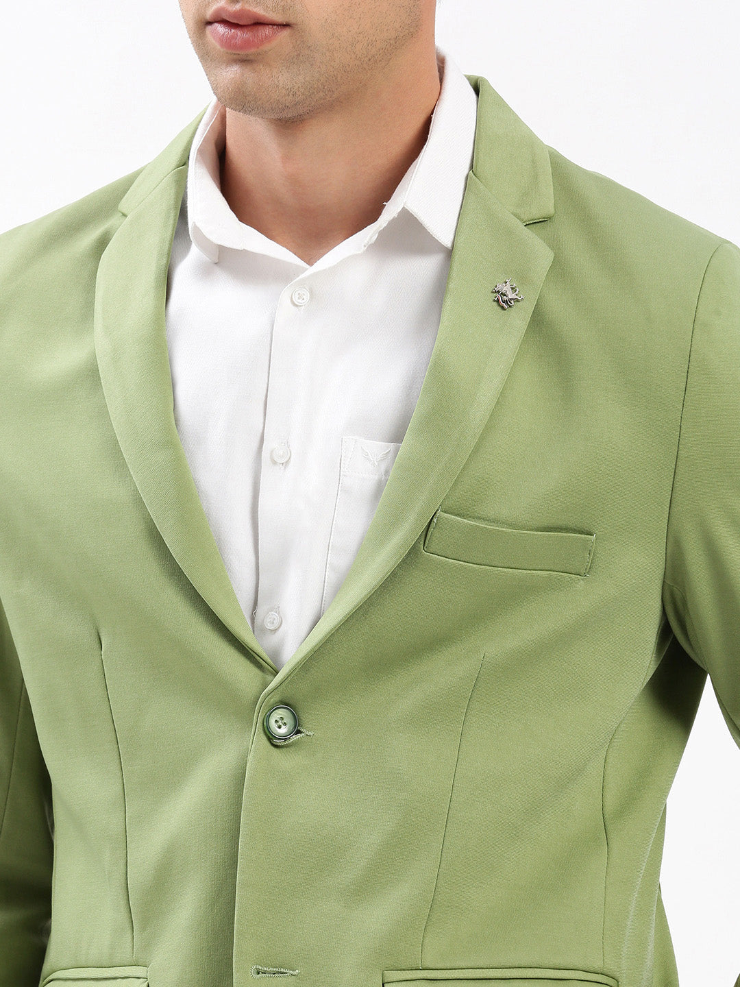 Men Notched Lapel Solid Green Blazer