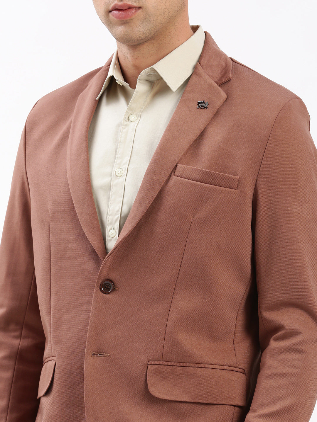 Men Notched Lapel Solid Brown Blazer