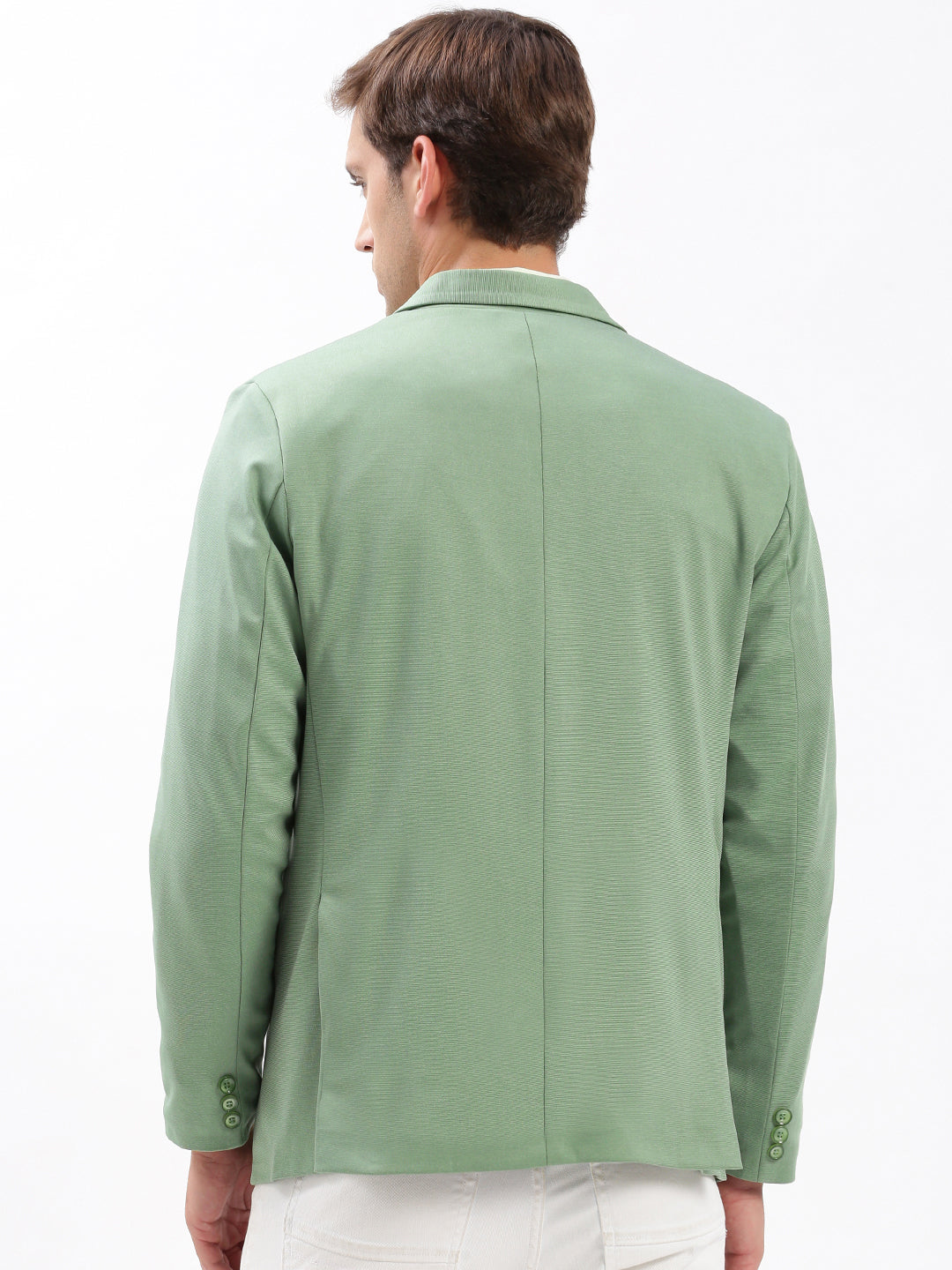 Men Notched Lapel Solid Green Blazer