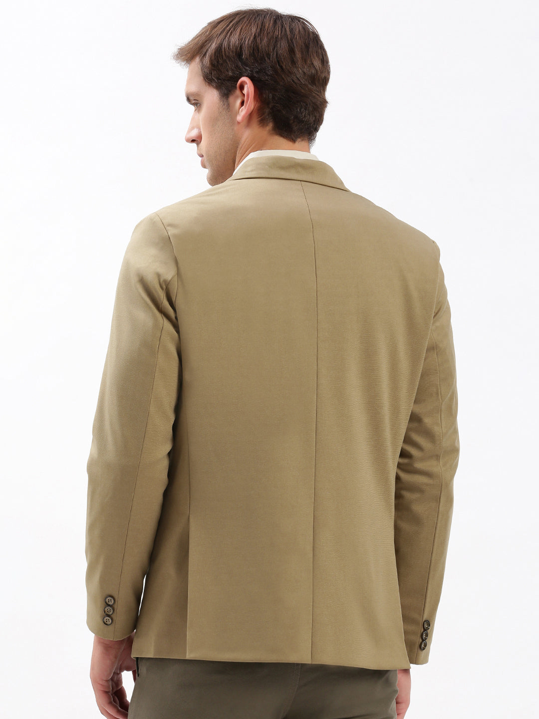 Men Notched Lapel Solid Khaki Blazer