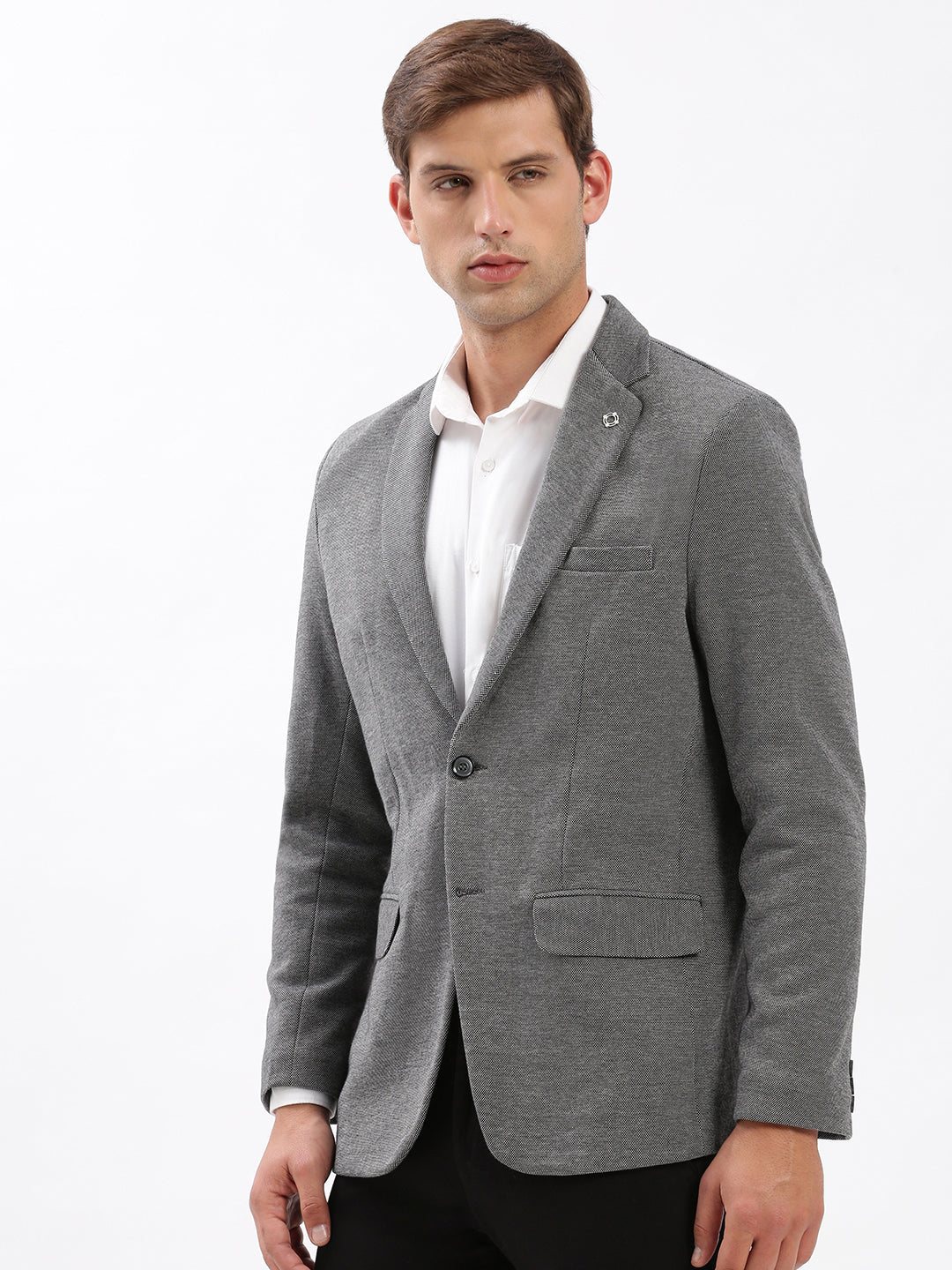 Men Notched Lapel Solid Grey Blazer