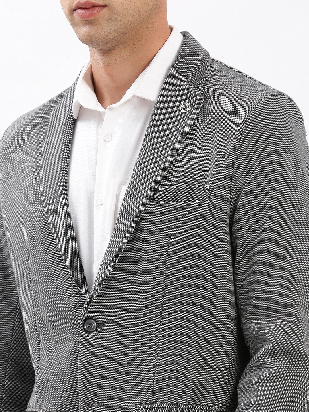 Men Notched Lapel Solid Grey Blazer