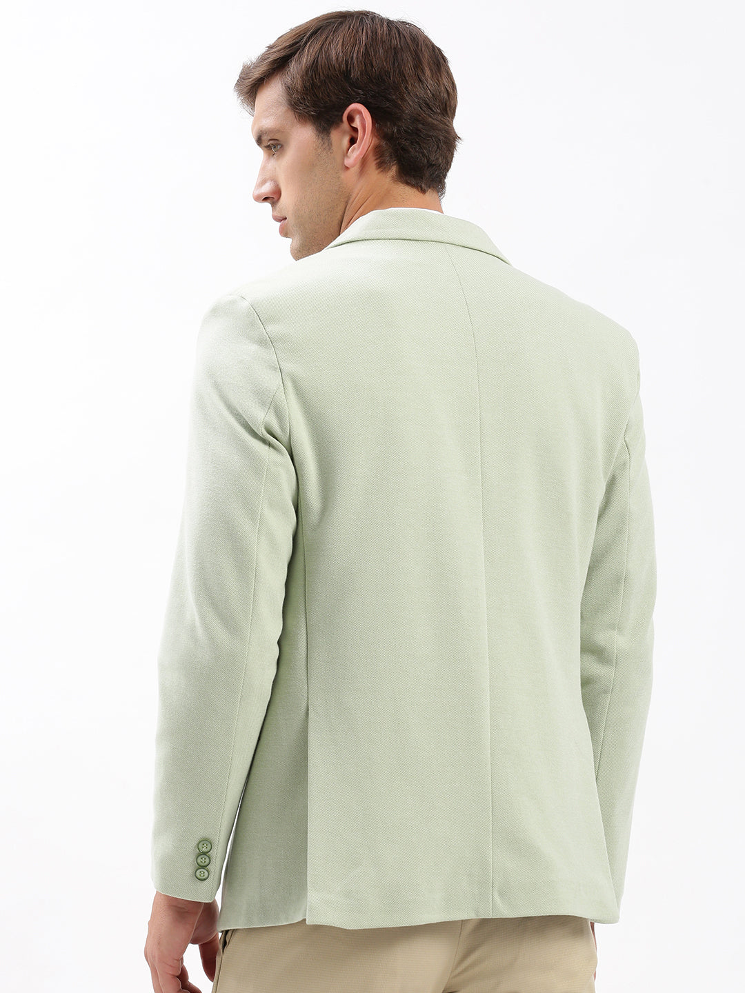 Men Notched Lapel Solid Green Blazer