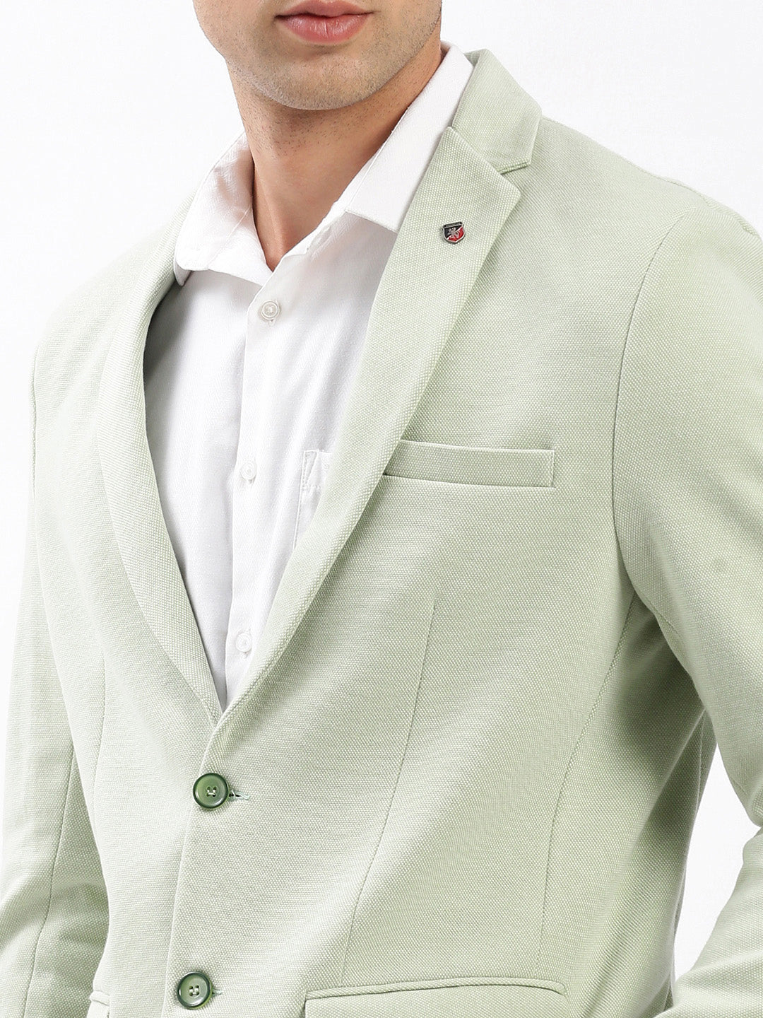 Men Notched Lapel Solid Green Blazer