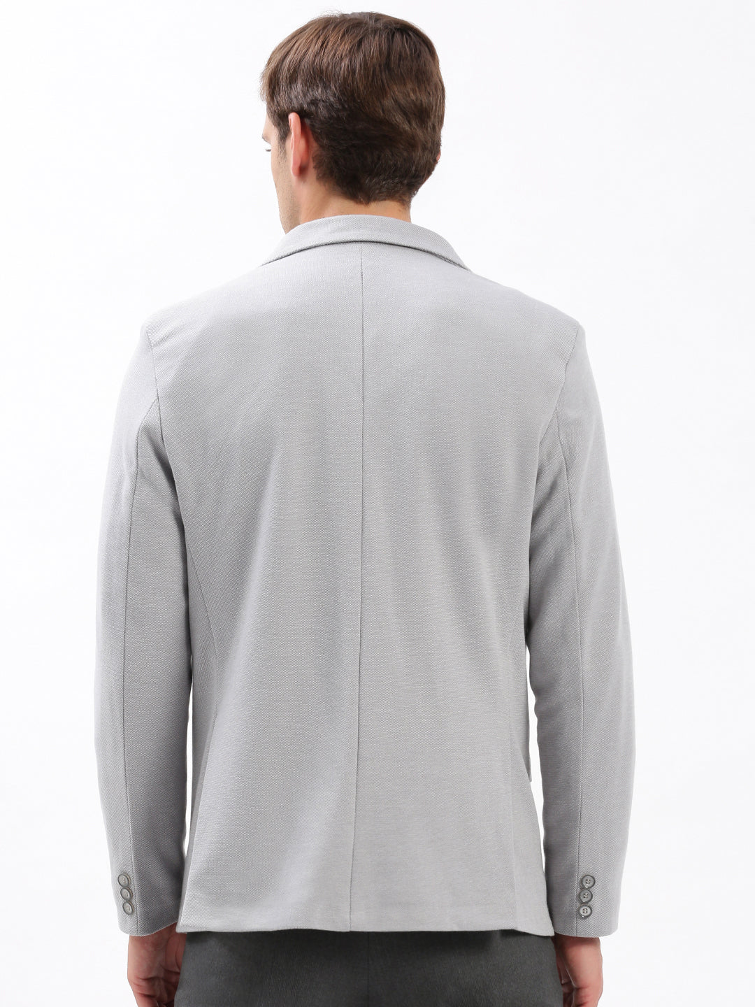 Men Notched Lapel Solid Grey Blazer