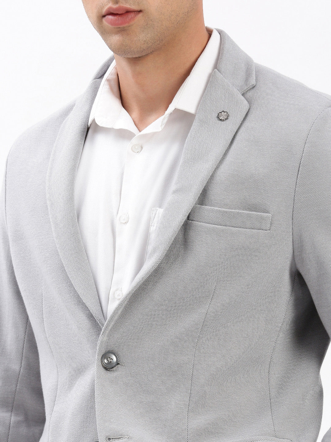 Men Notched Lapel Solid Grey Blazer