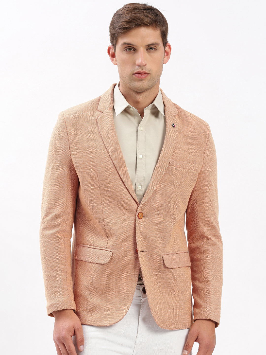 Men Notched Lapel Solid Peach Blazer