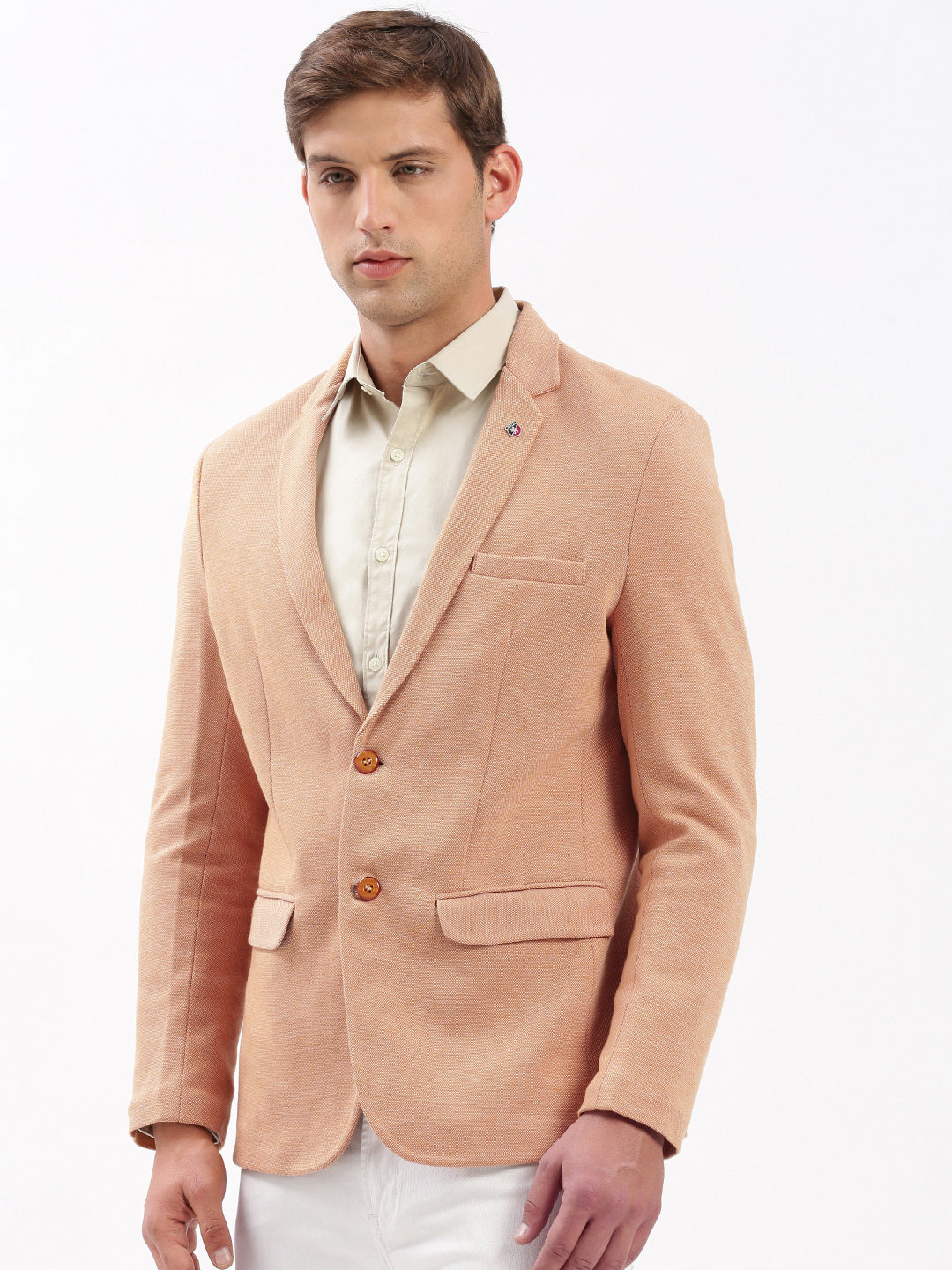 Men Notched Lapel Solid Peach Blazer