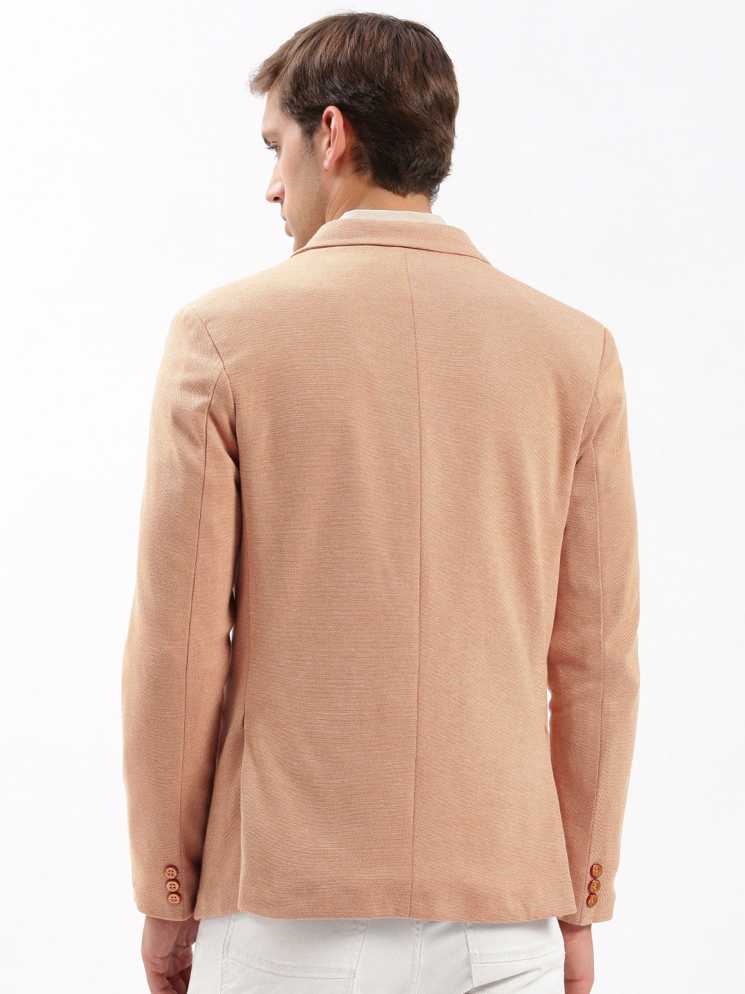 Men Notched Lapel Solid Peach Blazer