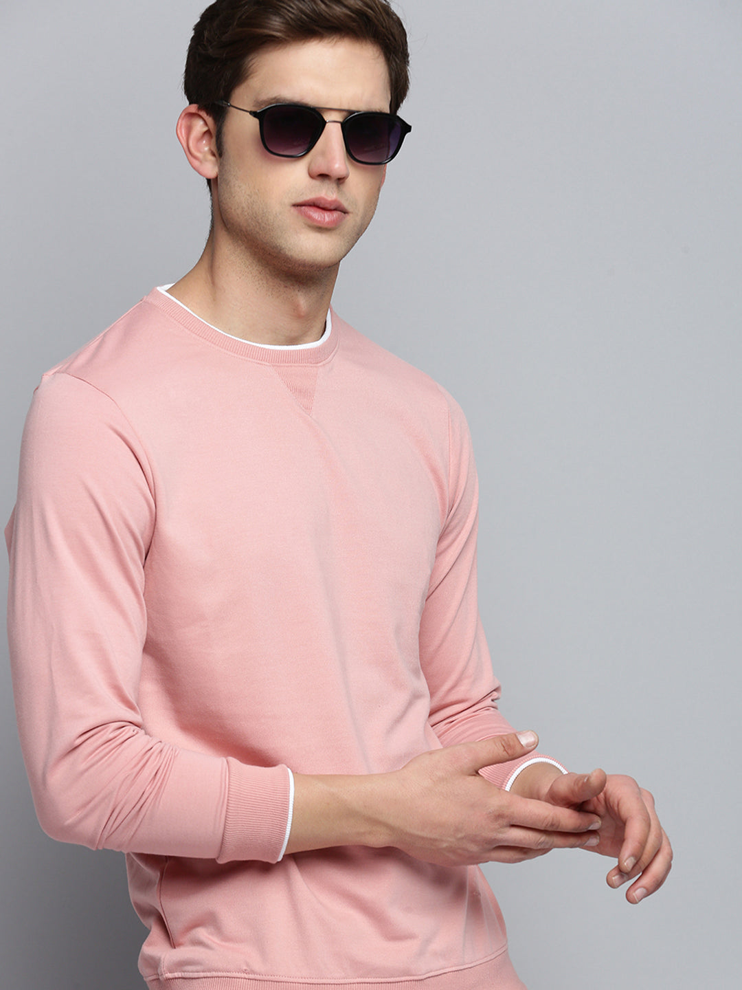 Men Pink Solid Casual Sweatshirt