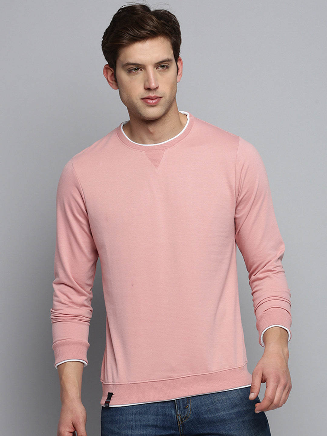 Men Pink Solid Casual Sweatshirt