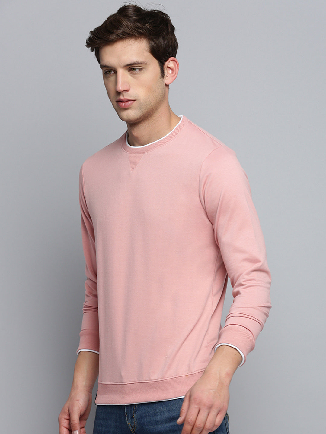 Men Pink Solid Casual Sweatshirt