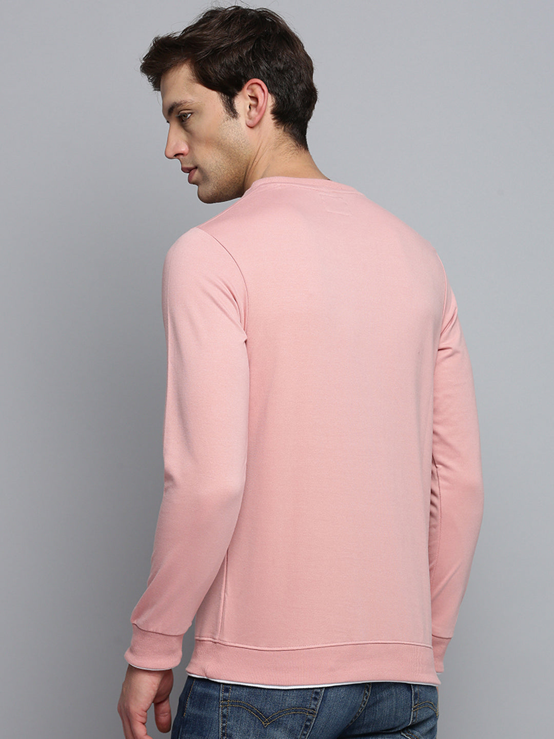 Men Pink Solid Casual Sweatshirt