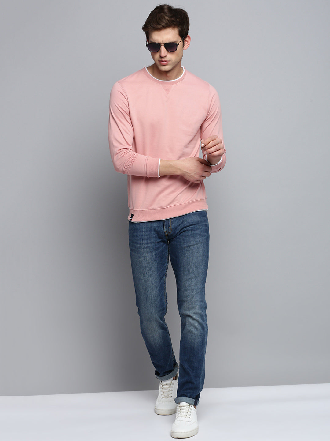 Men Pink Solid Casual Sweatshirt