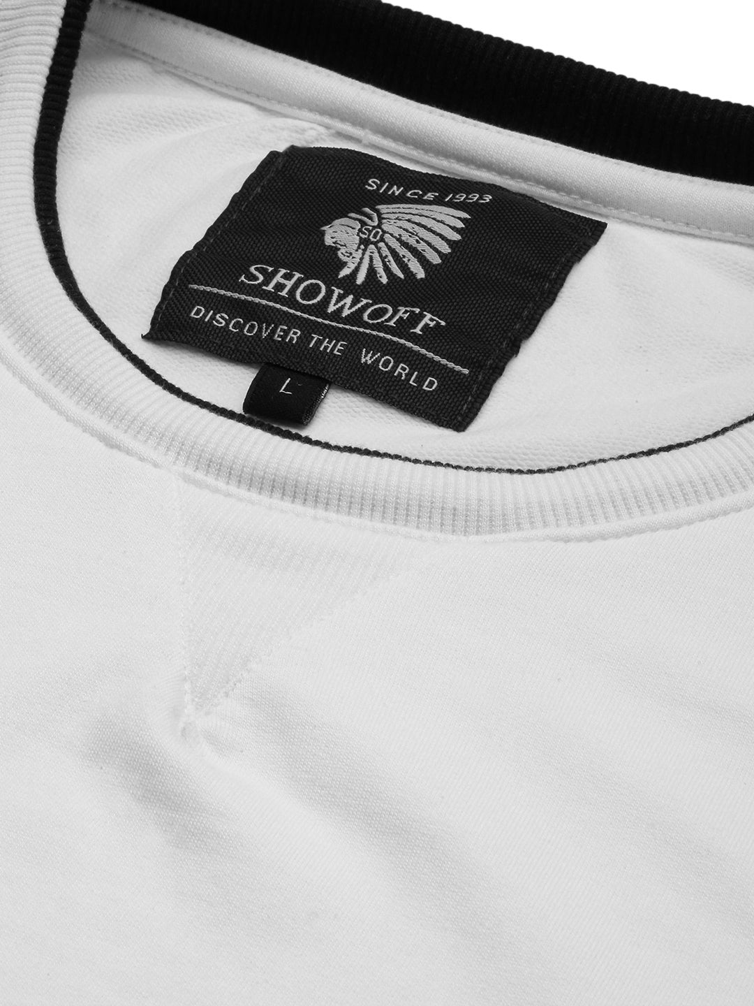 Men's White Solid Casual Sweatshirt