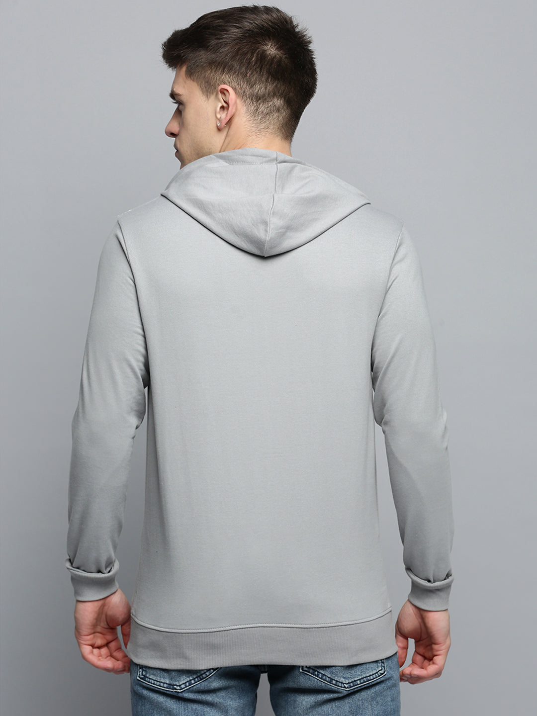 Men Grey Solid Casual Hoodie