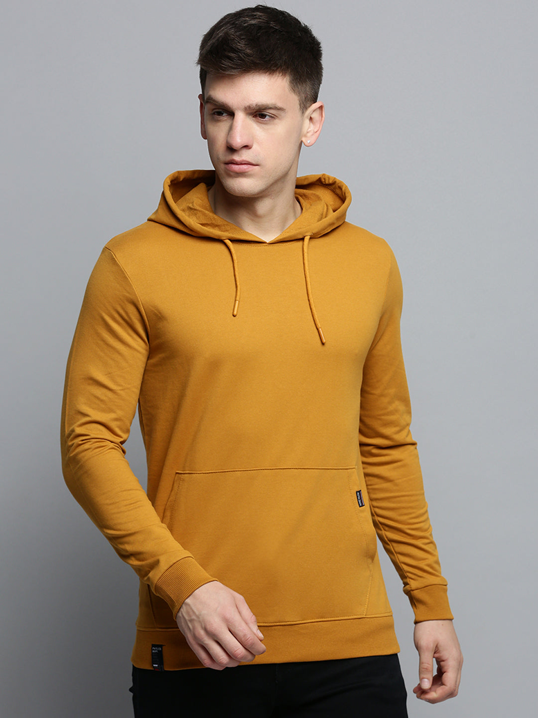 Men Yellow Solid Casual Hoodie