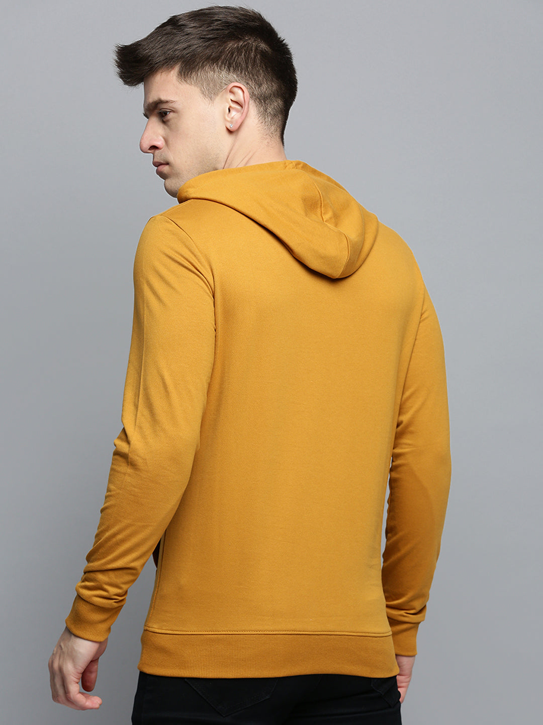 Men Yellow Solid Casual Hoodie