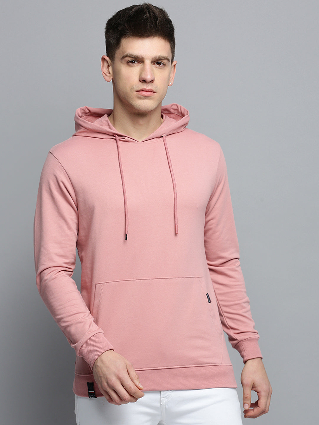 Men Pink Solid Casual Hoodie