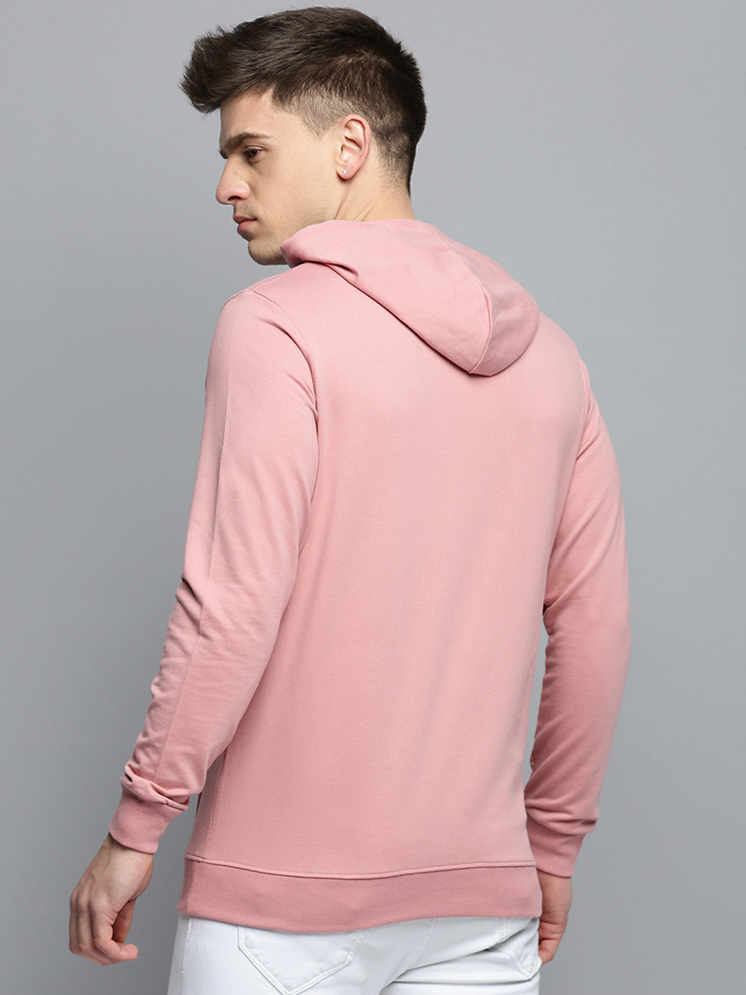 Men Pink Solid Casual Hoodie