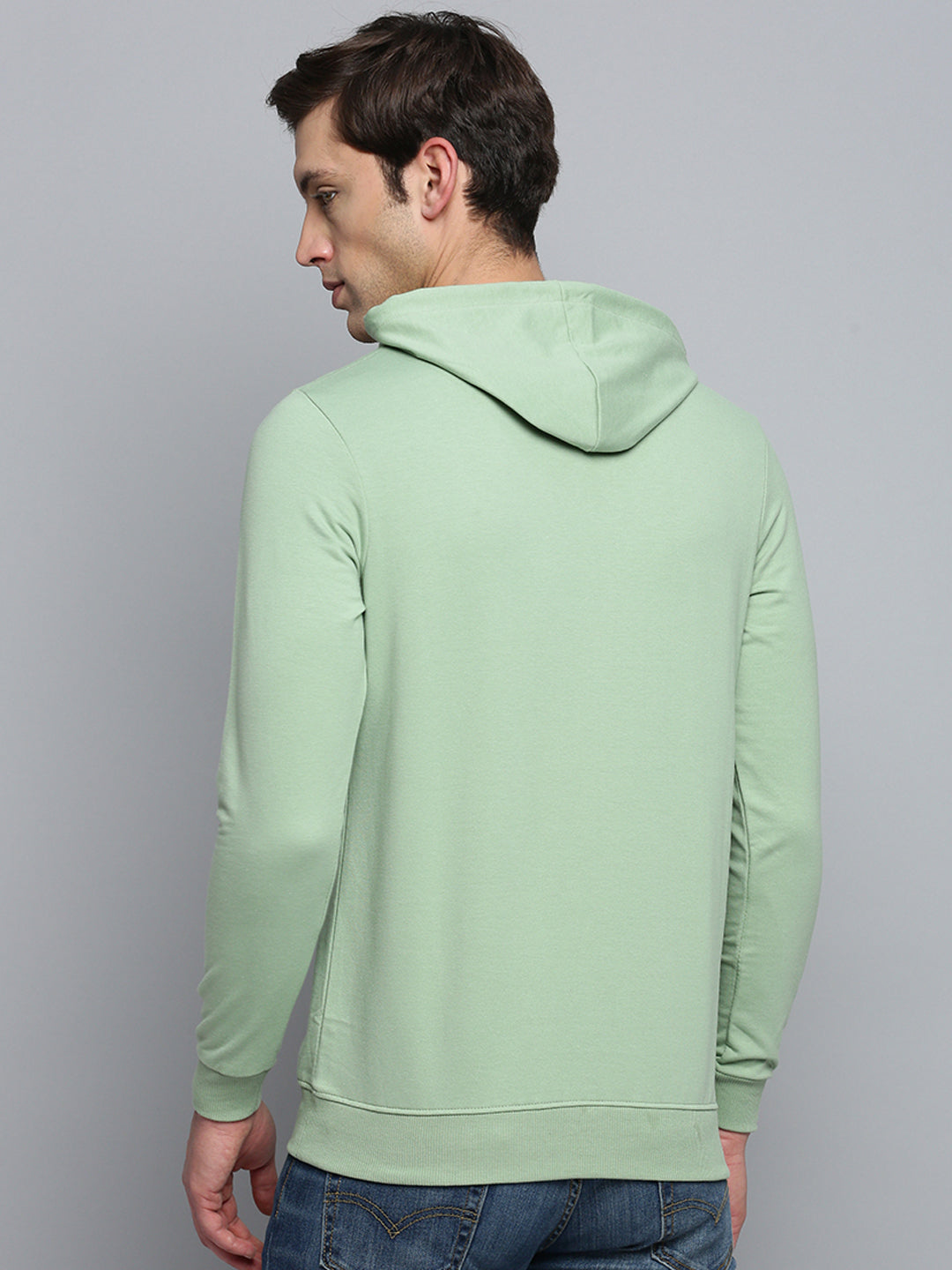 Men Green Solid Casual Hoodie